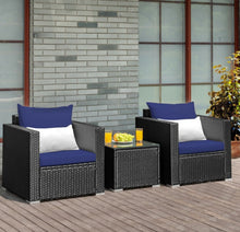 Load image into Gallery viewer, Heavy Duty Steel Frame Modern Beautiful 3-Piece Patio Furniture Wicker Rattan Conversation, Relaxing Set With Thick Comfy Cushions, 5 Colours