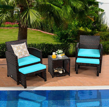 Load image into Gallery viewer, Elegant Heavy Duty 5-Piece Patio Rattan Furniture Set With Ottoman, Beautiful Tempered Glass Coffee Table | Cozy Chairs
