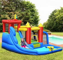 Load image into Gallery viewer, Super Cool & Fun 7-in-1 Inflatable Bouncy House Splash Pool | Water Slide | Jump Area | Climb Wall | Ball Shoot | Soccer | Water Cannon | W 740W Blower