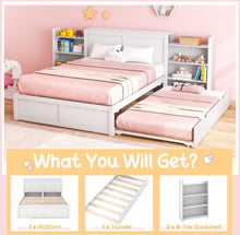 Load image into Gallery viewer, Elegant & Modern Very Comfortable Full Or Twin Kids, Children Wooden Platform Bed With Trundle Storage | Headboard | Bookshelf