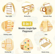 Load image into Gallery viewer, Super Cool Wooden 8-in-1 Kids Jungle Gym Playground | Monkey Bars | Climbing | Ladder | Swing | Rings | Slide | Holds 530lbs | Playground