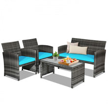 Load image into Gallery viewer, Super Elegant 4 Piece Heavy Duty Rattan Patio Furniture Set With Glass Table | Love-seat | Very Comfortable | Thickened Cushions