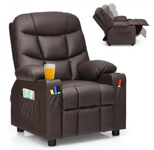 Load image into Gallery viewer, Very Cute & Adorable Kids, Children’s Recliner Sofa Chair Couch With Cup Holder | Footrest Velvet Or PU Leather | Padded Backrest | Wide Armrest | Retractable Footrest | Pockets
