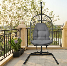 Load image into Gallery viewer, 2025 Super Cool Patio Hanging Wicker Egg Chair | Holds 300lbs | With Stand & Cushion | Indoor Or Outdoor | Thick and Soft Comfy Cushions | Heavy Duty