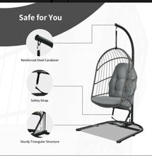 Load image into Gallery viewer, 2025 Super Cool Patio Hanging Wicker Egg Chair | Holds 300lbs | With Stand & Cushion | Indoor Or Outdoor | Thick and Soft Comfy Cushions | Heavy Duty