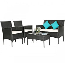 Load image into Gallery viewer, Super Relaxing 4 Piece Rattan Cushioned Sofa Patio Furniture Set With Heavy Duty Glass Coffee Table