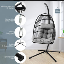 Load image into Gallery viewer, 2025 Heavy Duty Patio Hanging Egg Chair With Stand | Soft Cushion | Headrest Pillow | Waterproof Cover | Folding Basket | Water Resistant | Holds 330lbs
