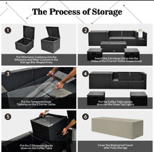 Load image into Gallery viewer, Elegant & Classy 9 Piece Outdoor Wicker Sectional With 35 Inch Gas Fire Pit Table Heavy Duty | In 6 Colours | Cover | Patio furniture