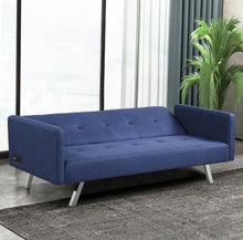 Load image into Gallery viewer, Heavy Duty Modern Comfortable 3 Seater Convertible Linen Fabric Futon Sofa Couch With USB & Power Strip Plugs | Easy Assembly | Comfy Armrests | Holds 530lbs