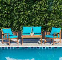 Load image into Gallery viewer, Heavy Duty Comfortable 4 Piece Acacia Wooden Patio Sofa Furniture Chair Set With Thick Cushions | Multiple Combinations
