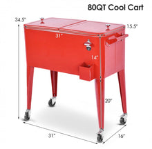Load image into Gallery viewer, Heavy Duty Cool Red Portable Patio Cooler Cart With Side Bottle Opener, Cap Catcher| 80QT | BBQ | Camping | Gatherings | Drain Plug | Wheels