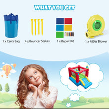 Load image into Gallery viewer, Super Fun Party Theme Bouncy Castle With 480 Watt Blower | Endless Fun | Carry Bag | Stakes | Repair Kit | High Quality | Easy Set Up