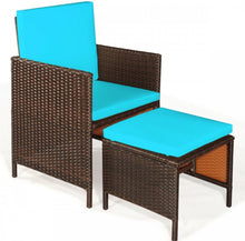 Load image into Gallery viewer, Heavy Duty Very Comfortable Modern 9-Piece Patio Rattan Dining Thick Cushioned Patio Furniture Set With Chairs, Dining Table, Ottomans, Acacia Wood