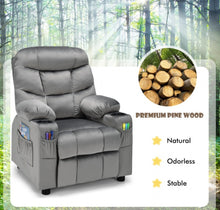 Load image into Gallery viewer, Very Cute & Adorable Kids, Children’s Recliner Sofa Chair Couch With Cup Holder | Footrest Velvet Or PU Leather | Padded Backrest | Wide Armrest | Retractable Footrest | Pockets