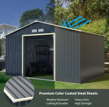 Load image into Gallery viewer, Super Duty 11x8 Ft Metal Storage Shed For Garden, Tools, | 2 Lockable Sliding Doors | Weather Resistant | 4 Air Vents | Slope Roof | Patio