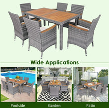 Load image into Gallery viewer, Elegant Modern Heavy Duty Comfortable 7-Piece Patio Acacia Wood Thick Comfy Cushioned Rattan Dining Set | Space Saving | Weather Resistant