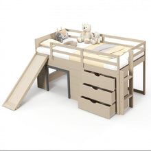 Load image into Gallery viewer, Super Cute, Adorable Heavy Duty 3-In-1 Twin Loft Bed With Smooth Slide, Side Ladder Drawers For Kids/Teens | Solid Wood Material | Bottom Game Space