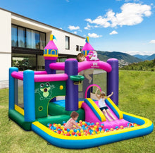 Load image into Gallery viewer, Super Cute & Adorable Inflatable Unicorn Themed Bouncy Castle / House 6-in-1 Playing Area | With 735W Blower | Slide | Carry Bag |