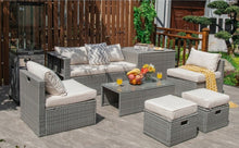 Load image into Gallery viewer, Elegant 8 Piece Patio Furniture Rattan Set With Storage Waterproof Cover & Cushions