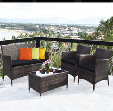 Load image into Gallery viewer, Very Elegant & Relaxing 4 Piece Outdoor Rattan / Wicker Sofa Patio Set With Heavy Duty Glass Coffee Table