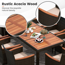 Load image into Gallery viewer, Heavy Duty Outdoor Patio 10-Piece Dining Set With 15 Feet Double-Sided Twin Patio Umbrella, Rustic Acadia Wood, Wicker, Rattan, Very Comfortable