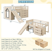 Load image into Gallery viewer, Super Cute, Adorable Heavy Duty 3-In-1 Twin Loft Bed With Smooth Slide, Side Ladder Drawers For Kids/Teens | Solid Wood Material | Bottom Game Space