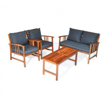 Load image into Gallery viewer, Heavy Duty Comfortable 4 Piece Acacia Wooden Patio Sofa Furniture Chair Set With Thick Cushions | Multiple Combinations