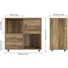Load image into Gallery viewer, Elegant Wooden File Cabinet, Lateral Filing Cabinet Printer Stand W Wheels, 2 Drawers, Storage Shelves, Door Cabinet for Home, Office