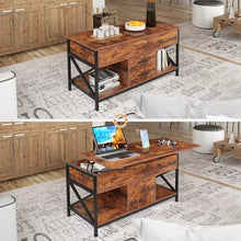 Load image into Gallery viewer, Luxurious Lift Top Coffee Table with 2 Drawers, Open Side Shelf, Hidden Compartment for Home, Living Room | Upgraded -Brown