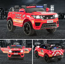 Load image into Gallery viewer, Range Rover 2025 Style | 1 Seater Red | 12V Ride On SUV Kids Fire Fighter Truck | Walkie Talkie | Siren | Ages 3-8 | Remote