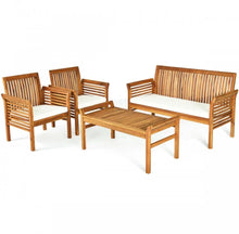Load image into Gallery viewer, Heavy Duty Comfortable 4-Piece Outdoor Acacia Wood Patio Sofa Furniture Set | Thick Comfy Cushions, Comes With 2 Single Sofas, 1 Love Seat