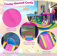Load image into Gallery viewer, Super Cute & Adorable Inflatable Unicorn Themed Bouncy Castle / House 6-in-1 Playing Area | With 735W Blower | Slide | Carry Bag |