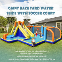 Load image into Gallery viewer, Super Fun Massive Inflatable Soccer Theme Bouncy Park Water Slide,Climbing,735W Blower,Soccer Ball,Carry Bag,Hose,Balls,Repair Kit,Water Cannon,