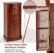 Load image into Gallery viewer, Very Elegant Brown Large Wooden Jewelry Storage Box Organizer  | Retro Design | Soft Liner | Top Flip Mirror