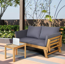 Load image into Gallery viewer, Very Relaxing 3 Adjustable Positions Outdoor Patio, Indoor Convertible Heavy Duty Sofa Couch With Thick Cushions | Acacia Wood