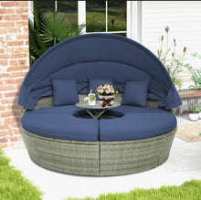 Load image into Gallery viewer, Very Relaxing Upgraded Heavy Duty Outdoor Patio Wicker Round Daybed With Retractable Canopy With Comfortable Upgraded Cushions