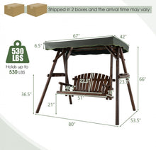 Load image into Gallery viewer, Heavy Duty Natural Fir Wood 2-Person Patio Outdoor Porch Swing  | Adjustable Canopy | Holds 530lbs | Waterproof | Fade Resistant | Side Table