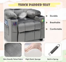 Load image into Gallery viewer, Very Cute & Adorable Kids, Children’s Recliner Sofa Chair Couch With Cup Holder | Footrest Velvet Or PU Leather | Padded Backrest | Wide Armrest | Retractable Footrest | Pockets