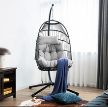 Load image into Gallery viewer, 2025 Heavy Duty Patio Hanging Egg Chair With Stand | Soft Cushion | Headrest Pillow | Waterproof Cover | Folding Basket | Water Resistant | Holds 330lbs