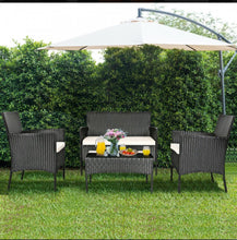 Load image into Gallery viewer, Super Relaxing 4 Piece Rattan Cushioned Sofa Patio Furniture Set With Heavy Duty Glass Coffee Table