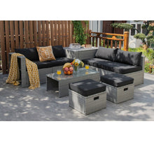 Load image into Gallery viewer, Elegant 8 Piece Patio Furniture Rattan Set With Storage Waterproof Cover & Cushions