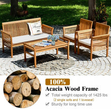 Load image into Gallery viewer, Heavy Duty Comfortable 4-Piece Outdoor Acacia Wood Patio Sofa Furniture Set | Thick Comfy Cushions, Comes With 2 Single Sofas, 1 Love Seat