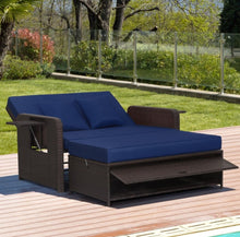 Load image into Gallery viewer, Elegant 4-Level Patio Rattan Daybed | Adjustable Backrest | Rectangle Side Tray | Outdoor Sectional | Double Sofa With Side Table | Space Saving