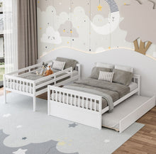 Load image into Gallery viewer, Very Cool Modern & Elegant Twin Over Convertible Bunk Bed With Twin Trundle | Guard Rails | Ladder | Rolling Wheels