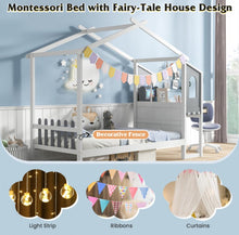 Load image into Gallery viewer, Super Cute & Adorable Modern  Twin Or Full Bed Frame House With Roof Canopy And Fence For Children, Kids | Heavy Duty  | Bed Space | Montessori | Desk, Drawers