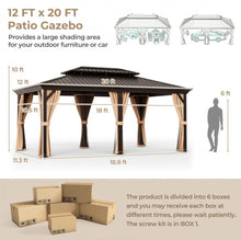 Load image into Gallery viewer, Very Classy Heavy Duty 12’ by 20’ Double-Roof Hardtop Patio Gazebo With Galvanized Steel Roof | All Season | Sun Protection | Water Resistant | Water Gutters