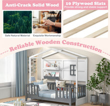 Load image into Gallery viewer, Super Cute & Adorable Modern Twin House Montessori Floor Bed With 2 Shelves | Guardrails | Solid Wood | Transition For Growth | Holds 400lbs