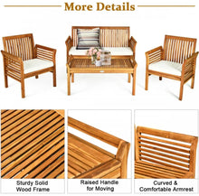 Load image into Gallery viewer, Heavy Duty Comfortable 4-Piece Outdoor Acacia Wood Patio Sofa Furniture Set | Thick Comfy Cushions, Comes With 2 Single Sofas, 1 Love Seat