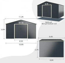 Load image into Gallery viewer, Super Duty 11x8 Ft Metal Storage Shed For Garden, Tools, | 2 Lockable Sliding Doors | Weather Resistant | 4 Air Vents | Slope Roof | Patio