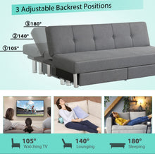 Load image into Gallery viewer, Heavy Duty Modern Built For Comfort Spacious 3 Seater | Convertible Sofa Couch Bed With 2 Large Drawers, 3 Adjustable Angles | Holds 530 lbs | 3 Settings
